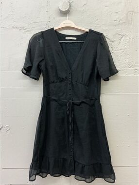 Abercrombie & Fitch Black Button-Front v-neck Dress w/ Sheer Sleeves Whimsigoth